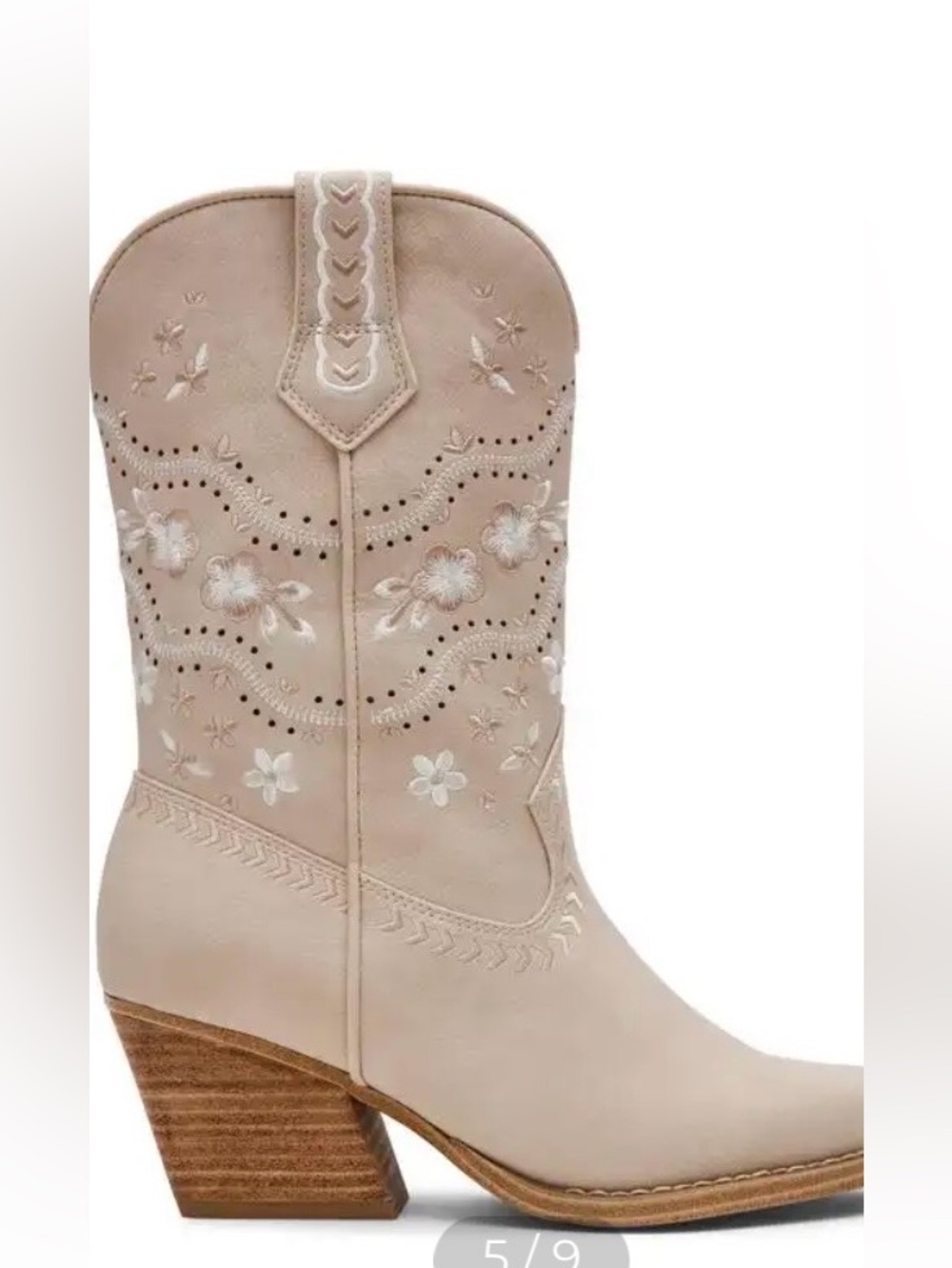 Dolce Vita Cream Anita Floral Embroidered Heeled Western Boots Size 9.5 - Picture 2 of 12